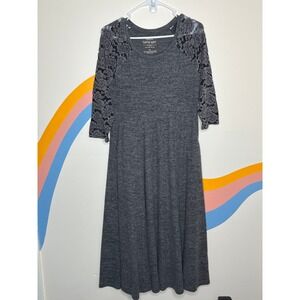 Torrid Super Soft Plush Lace Floral Sleeve Fit Flare Pocket Dress Grey 0 L XL
